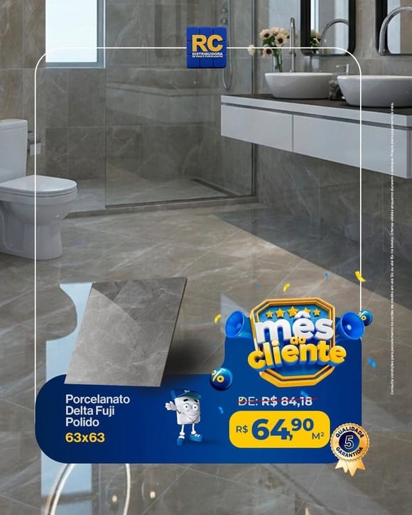Oferta 5: Porcelanato Delta Fuji Polido 63x63, a partir de R$ 64,90 por M², à vista