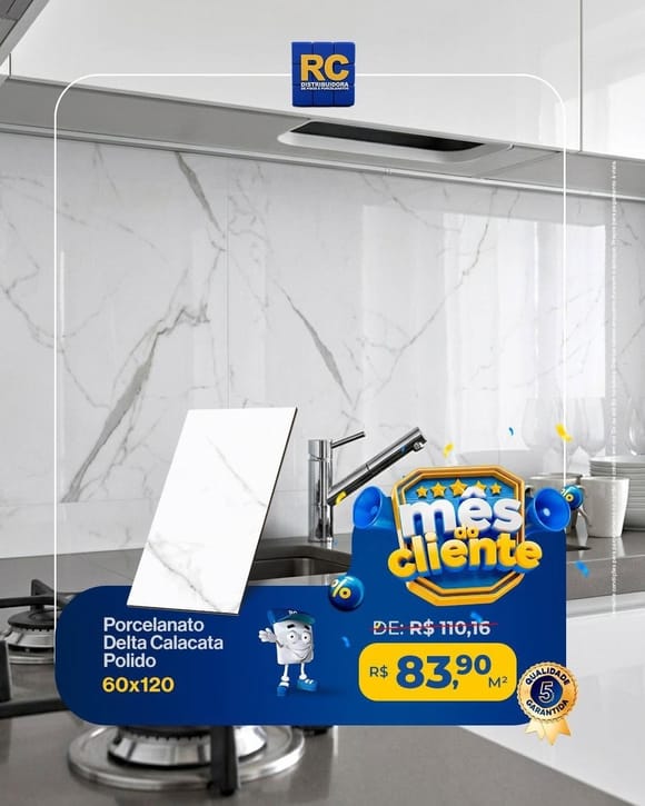 Oferta 6: Porcelanato Delta Calacata Polido 60x120, a partir de R$ 83,90 por M², à vista