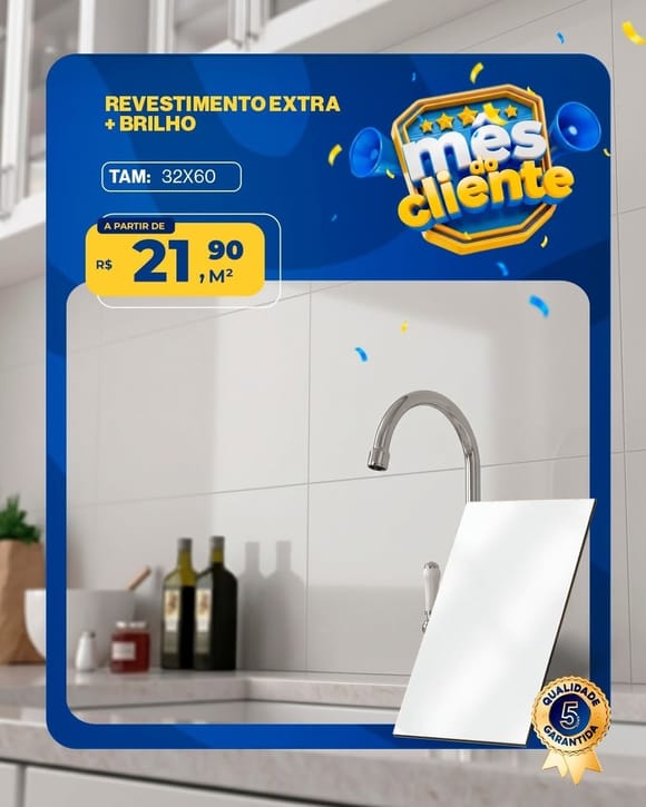 Oferta 12: Revestimento Extra + Brilho 32x60, a partir de R$ 21,90 por M², à vista
