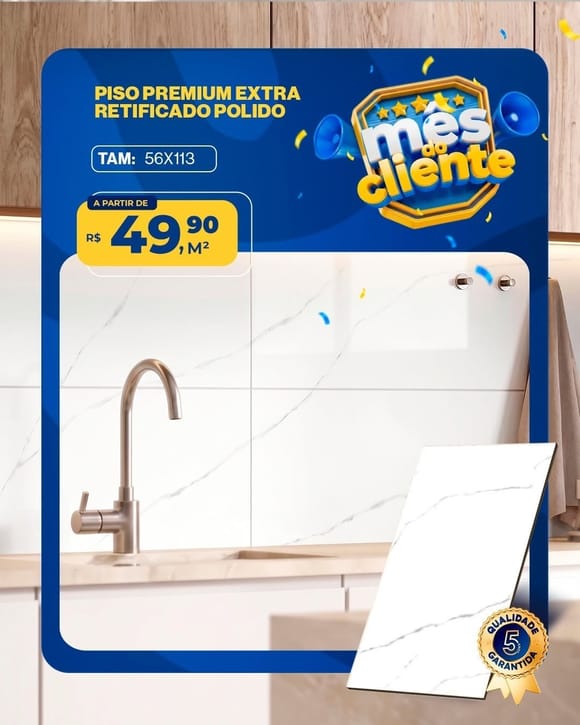 Oferta 9: Piso Premium Extra Retificado Polido 56x113, a partir de R$ 49,90 por M², à vista