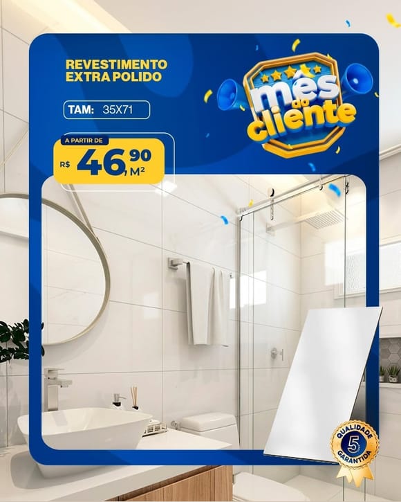 Oferta 13: Revestimento Extra Polido 35x71, a partir de R$ 46,90 por M², à vista